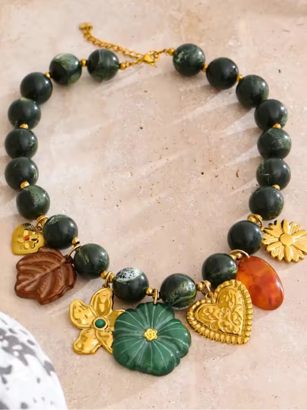 Italian Garden Hazel Green Beaded Gold Necklace - Picture 6 of 16